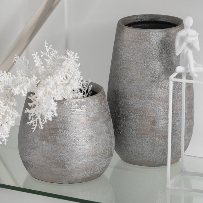 J-Line vaas Oneffen Ruw - keramiek - zilver - small - 31 cm