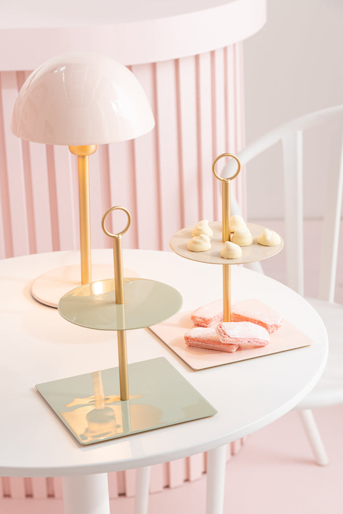 J-Line bord 2 Lagen Rond + Vierkant - metaal - lichtroze|beige