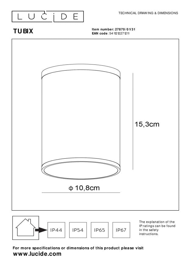Lucide TUBIX Plafondspot - Wit