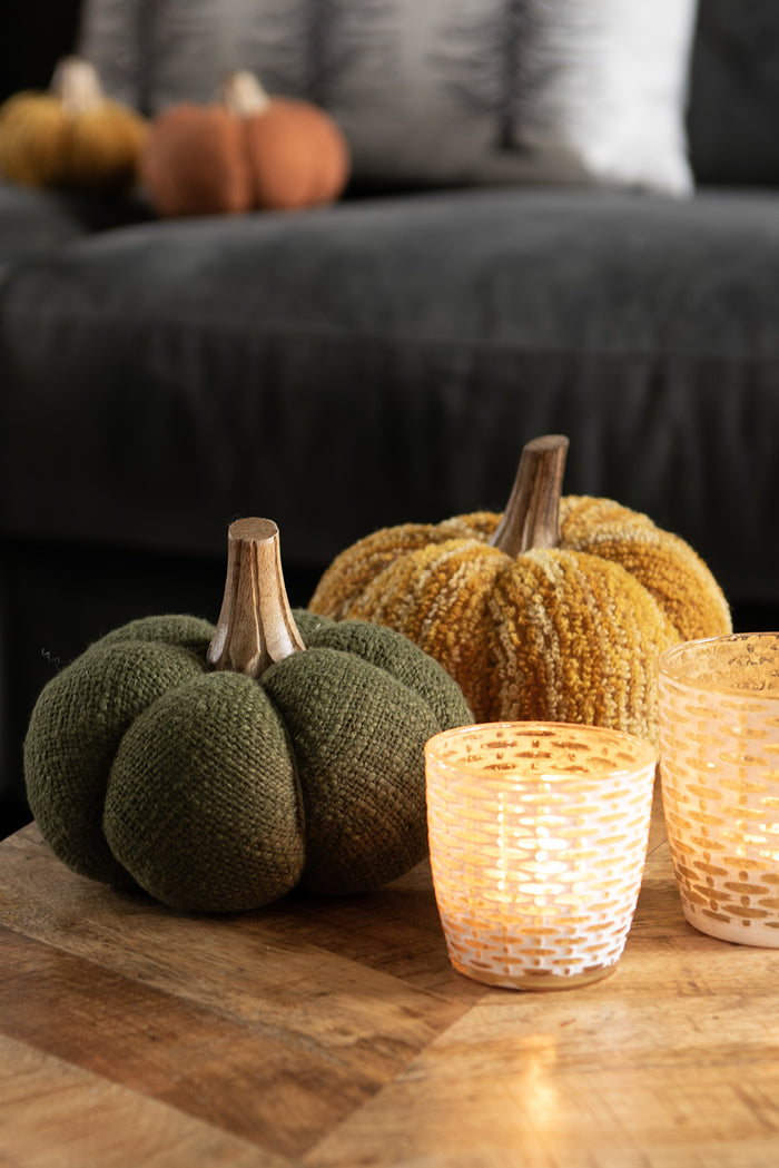 Clayre & Eef Decoratie Pompoen 13 cm Groen Stof Woondecoratie