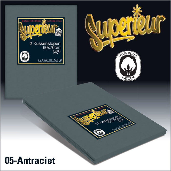 Superieur 100% Percaline katoen|Set van 2|Antra Kussensloop 60x70cm