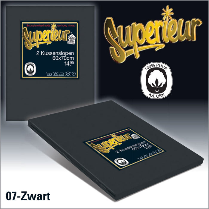 Superieur 100% Percaline katoen|Set van 2|Zwarte Kussensloop 60x70cm