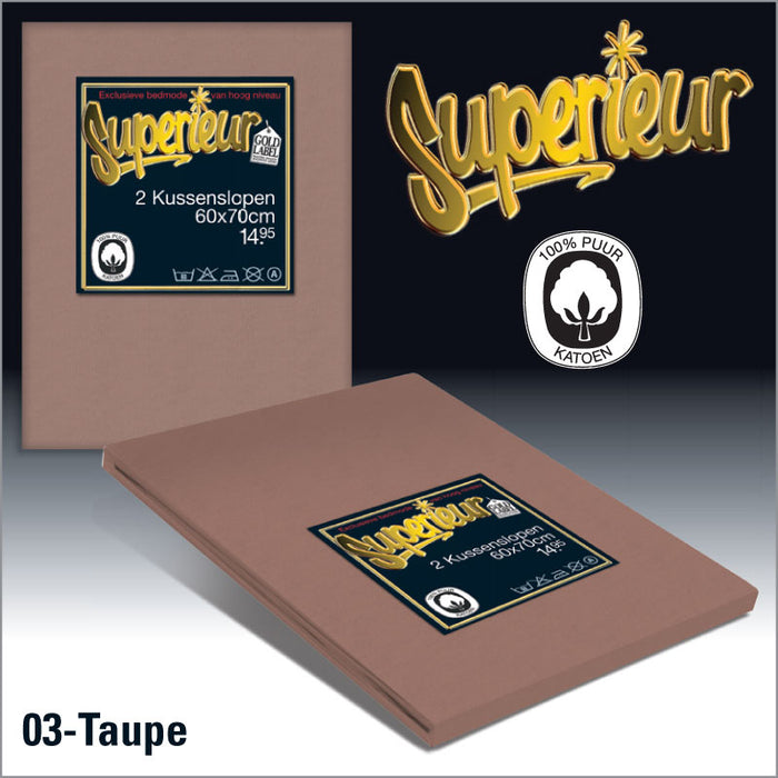 Superieur 100% Percaline katoen|Set van 2|Taupe Kussensloop 60x70cm