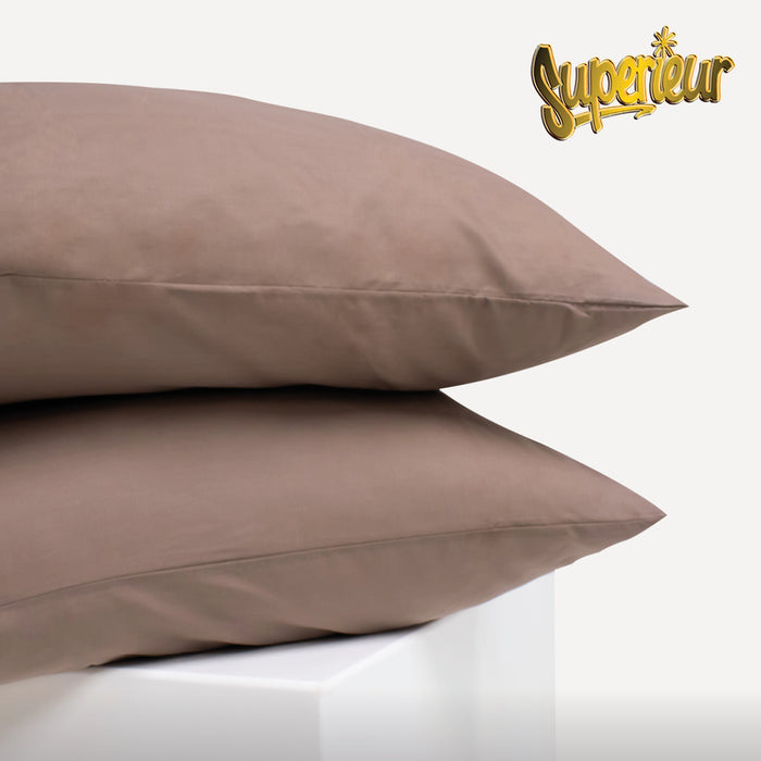 Superieur 100% Percaline katoen|Set van 2|Taupe Kussensloop 60x70cm