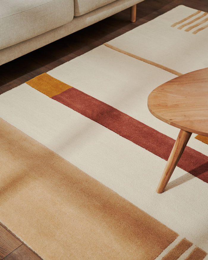 Kave Home - Alfombra Cambrils 100% lana beige y marrón 160 x 230 cm