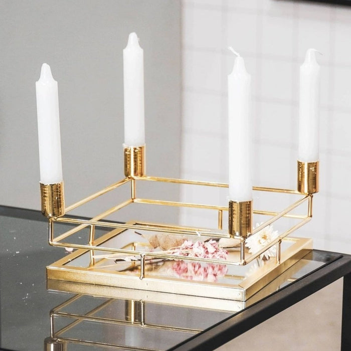 Mirror Tray Kandelaar Vierkant - Goud - L21 x B21 x H9 cm