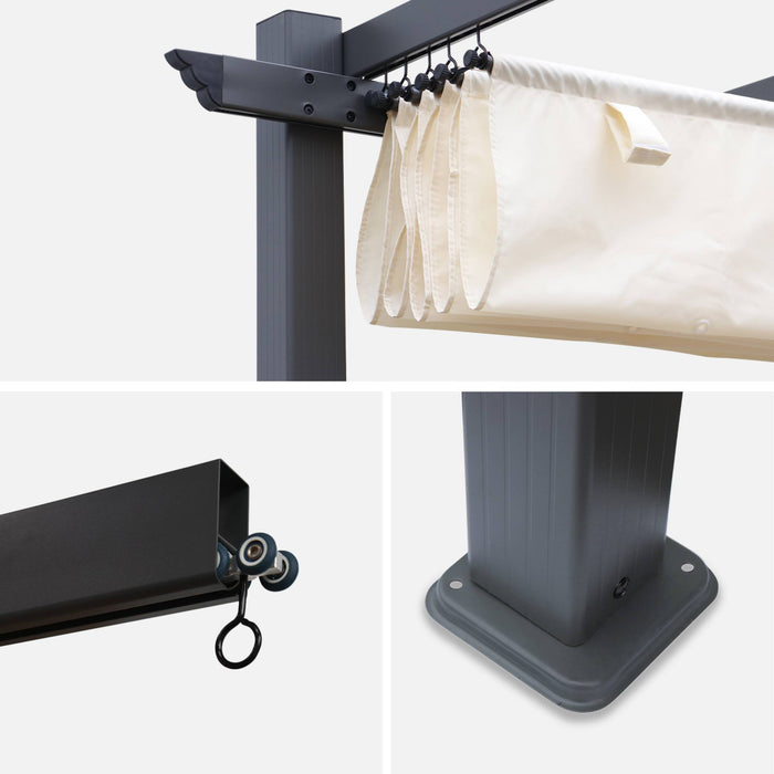 sweeek - Pergola, aluminium, 3x3m, met uitschuifbaar zonnescherm