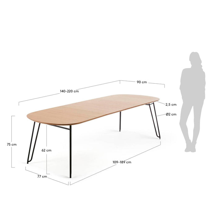 Kave Home - Novac ovale uitschuifbare eettafel 140 (220) x 90 cm