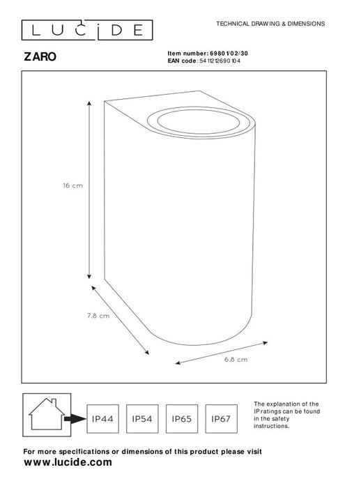 Lucide ZARO Wandspot - Zwart