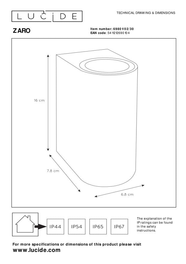 Lucide ZARO Wandspot - Zwart
