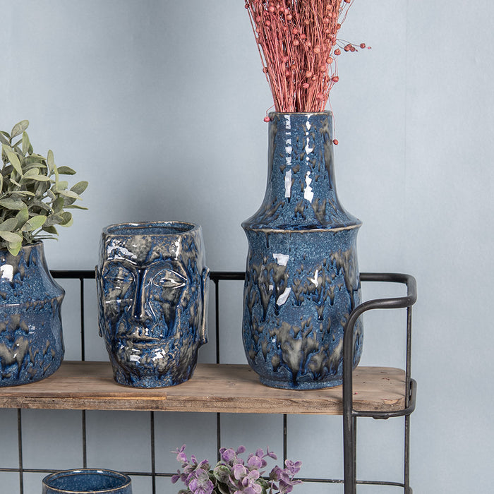 Clayre & Eef Vaas Ø 13x30 cm Blauw Keramiek Decoratie Vaas