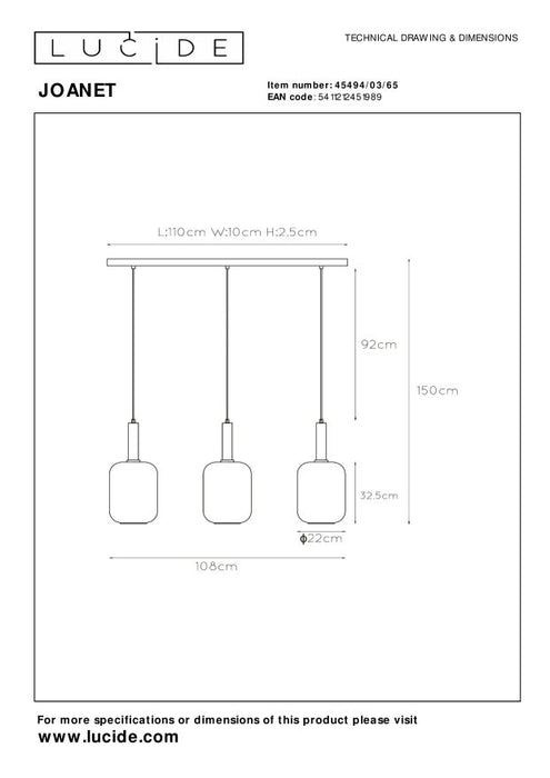 Lucide JOANET Hanglamp - 3xE27