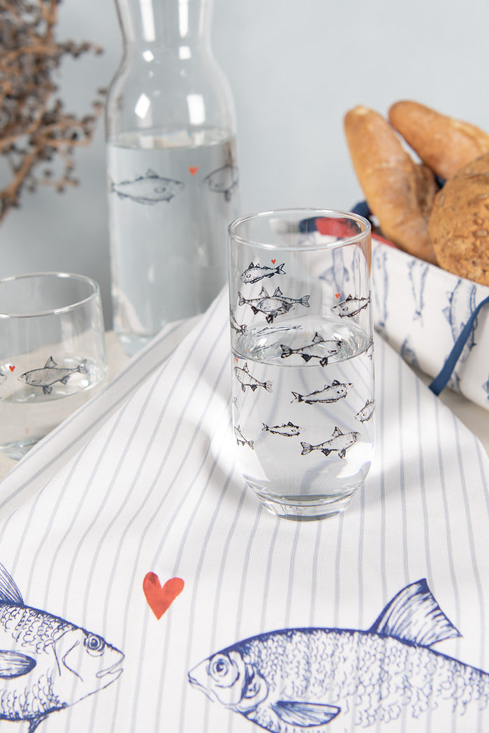 Clayre & Eef Waterglas Ø 7x14 cm | 380 ml Transparant Glas Vissen