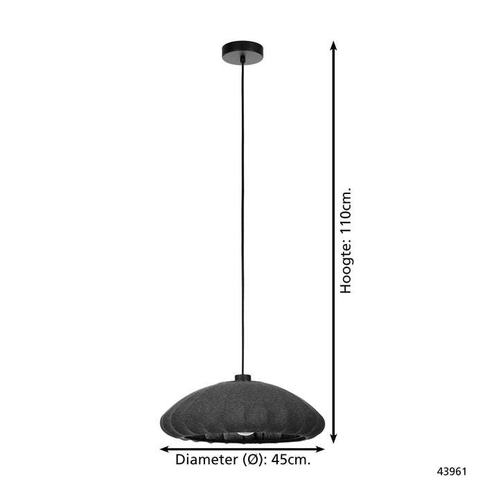 EGLO Barlaston Hanglamp - E27 - Ø 45 cm - Zwart|Grijs - Textiel