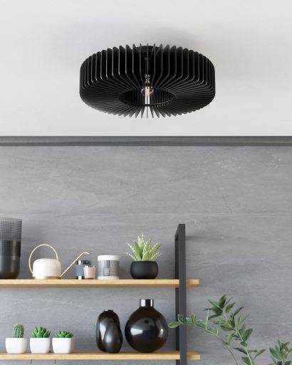 EGLO Palombaia Plafondlamp - E27 - Ø 50 cm - Zwart - Hout|Staal