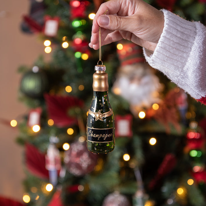 Clayre & Eef Kersthanger Fles 12 cm Groen Glas Kerstboomversiering