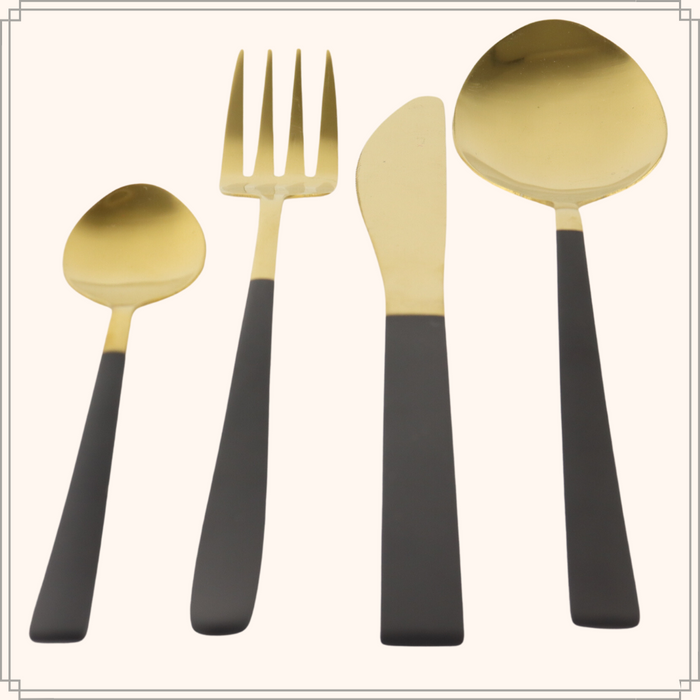 OTIX Bestekset Goud met Zwart 12 persoons 48-delig RVS