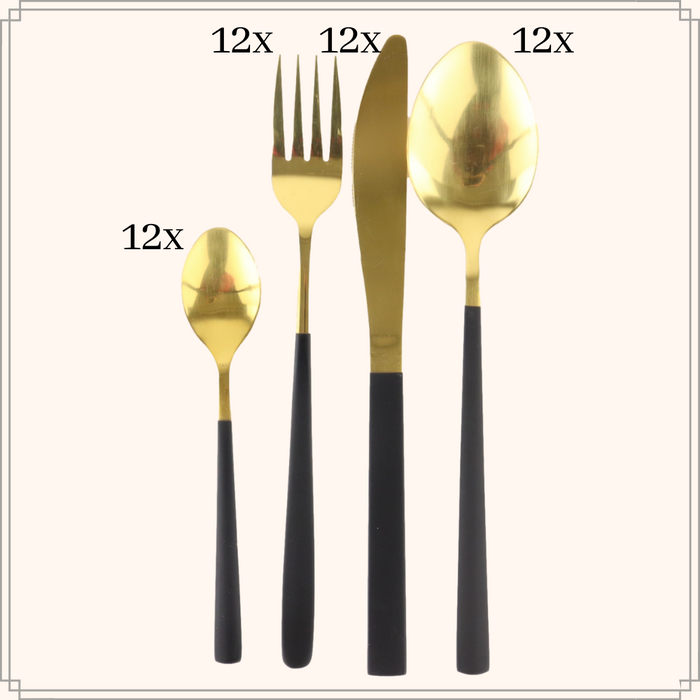 OTIX Bestekset Goud met Zwart 12 persoons 48-delig RVS