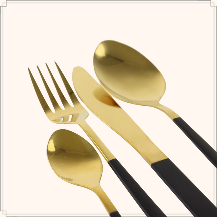 OTIX Bestekset Goud met Zwart 8 persoons 32-delig RVS