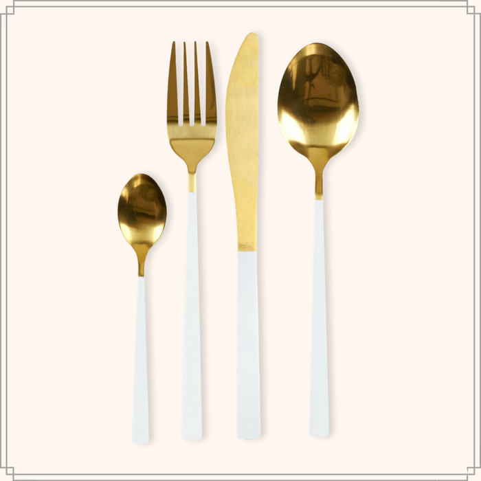 OTIX Bestekset Goud met Wit 8 persoons 32-delig RVS