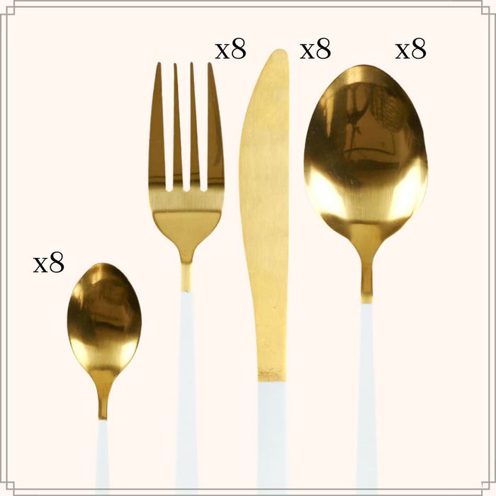 OTIX Bestekset Goud met Wit 8 persoons 32-delig RVS