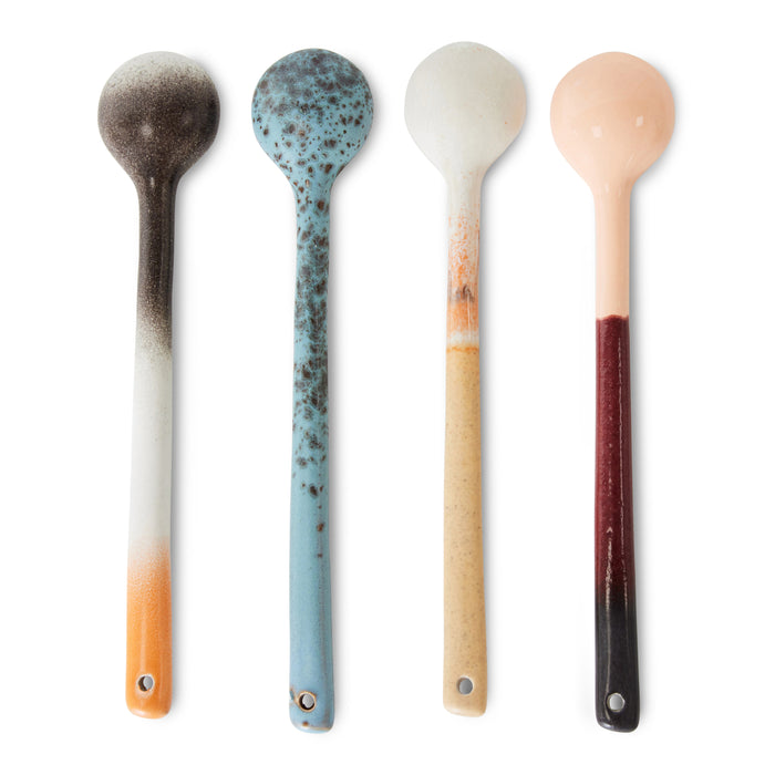 HKliving 70's Ceramics Lepels Set van 4 - L 16,5 cm - Breeze