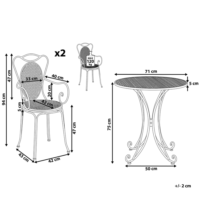 Beliani - CILENTO - Bistroset voor 2 - Grijs - IJzer