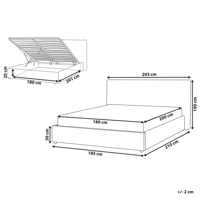 Beliani-LAVAUR-Bed met opbergruimte-Gebroken wit-180 x 200 cm-Fluweel