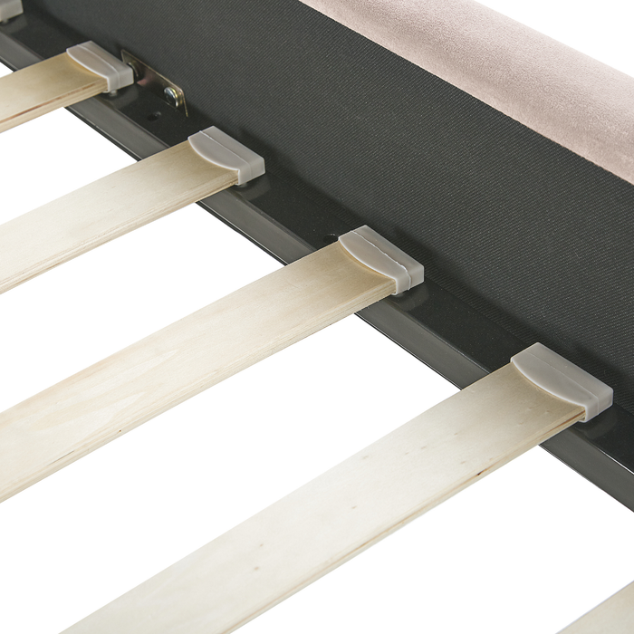 Beliani-AMBILLOU-Tweepersoonsbed-Lichtbeige-160 x 200 cm-Fluweel