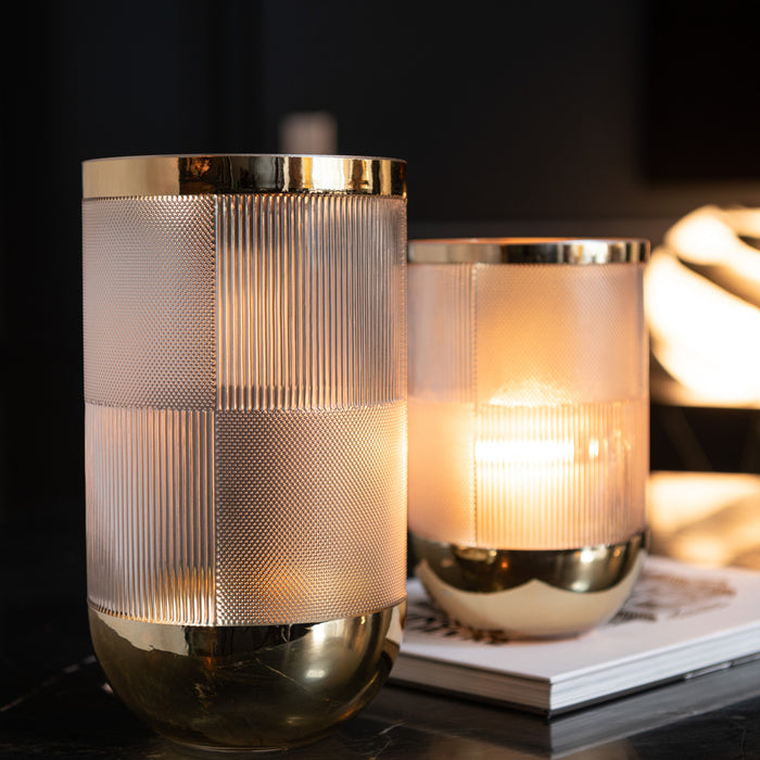 J-Line vaas Cylinder Motief - glas - transparant|goud - small