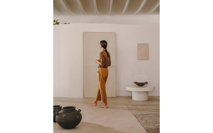 Kave Home - Wit Maha-schilderij met horizontale lijn 110 x 220 cm