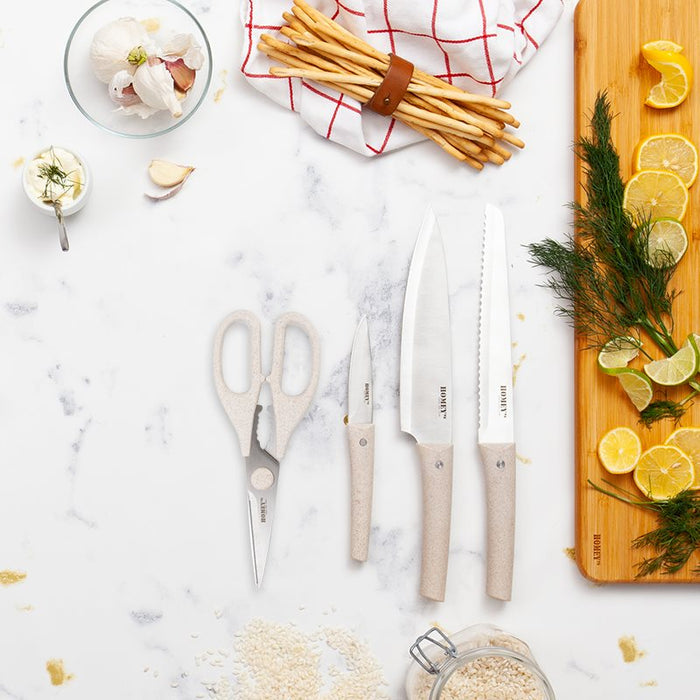 Homey's Vitt Keukenset - 5-delig - Messenblok met Schaar - Tarwegras