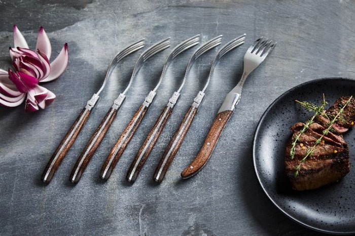 Steakvorken, Set van 6, Wengéhout|RVS, Bruin - In Luxe Giftbox - Lagui