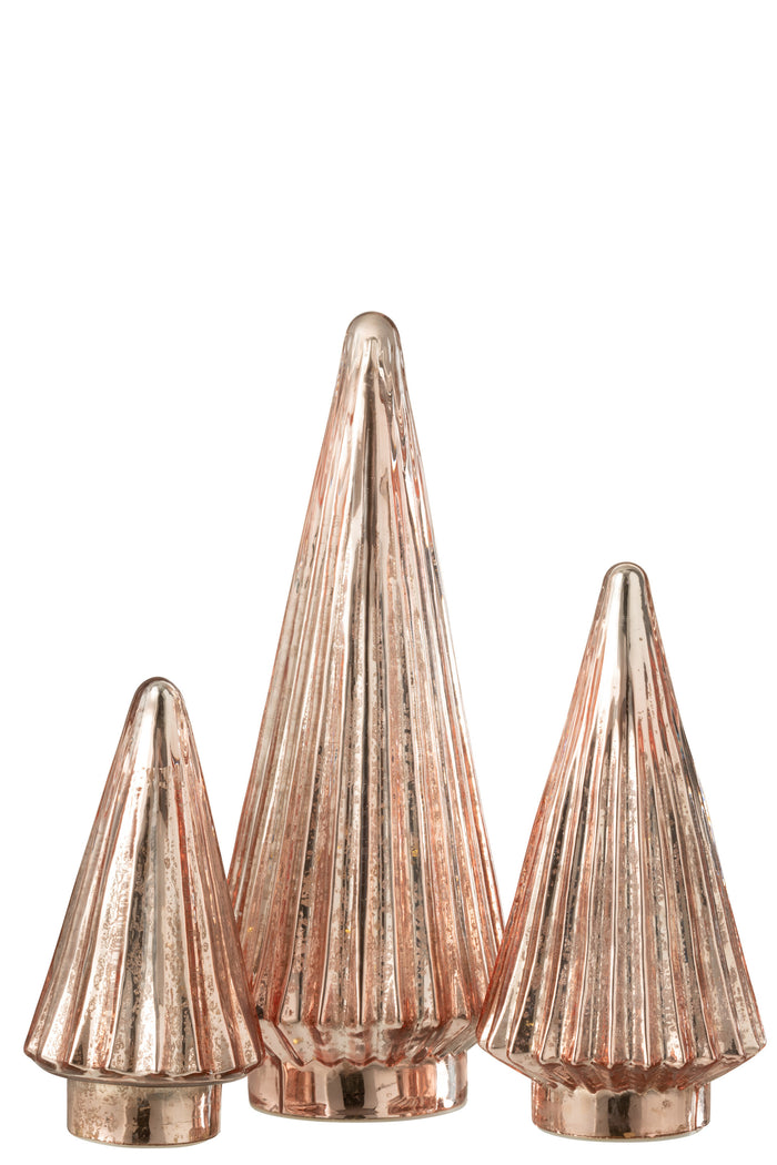 J-Line decoratie kerstboom - glas - roze - large - LED lichtjes