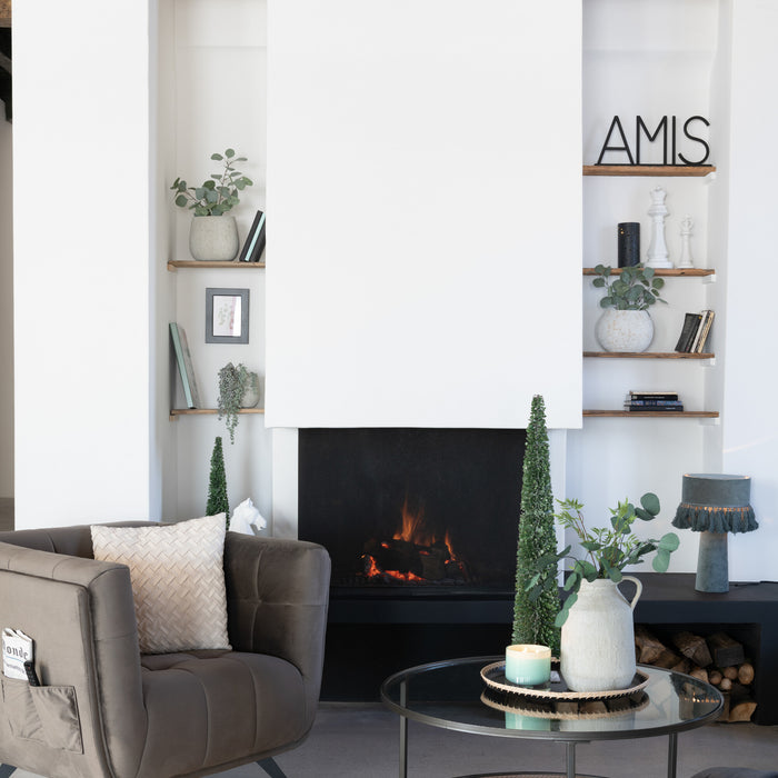 J-Line Salontafel Rond Metaal|Glas Zwart|Naturel