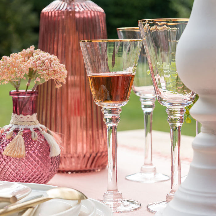 J-Line glas witte wijn Rand - glas - transparant|goud - 6 stuks