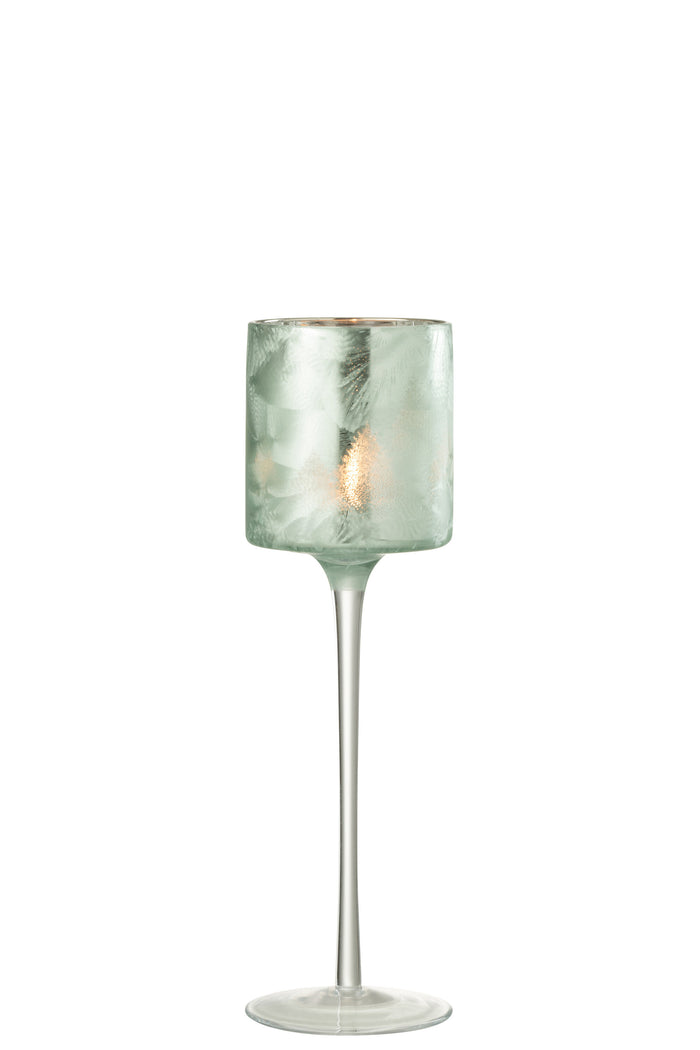 J-Line Theelicht Houder Boom Op Voet Glas Groen|Zilver Large