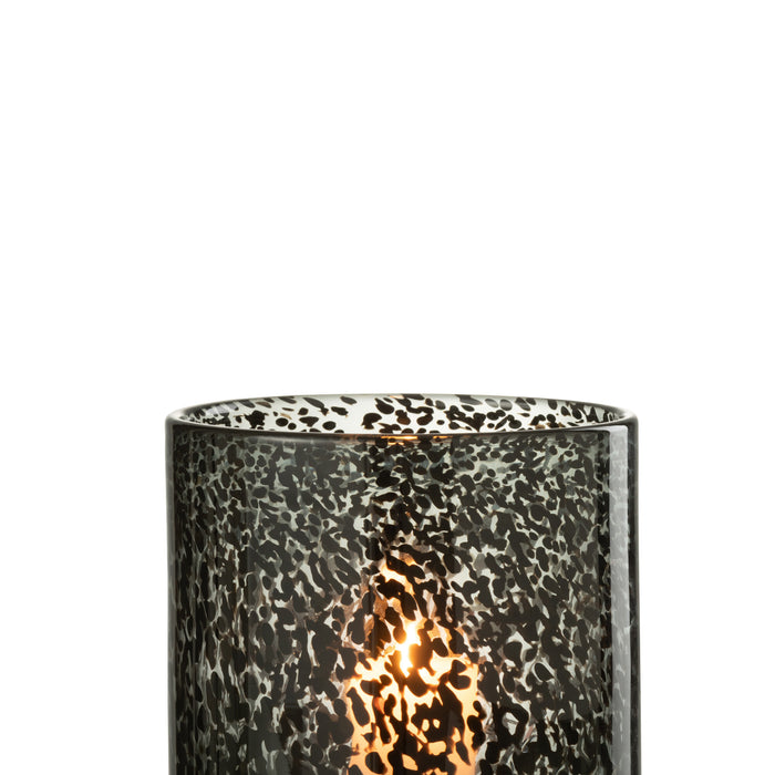 J-Line Windlicht Cil Stippen Glas Zwart Medium