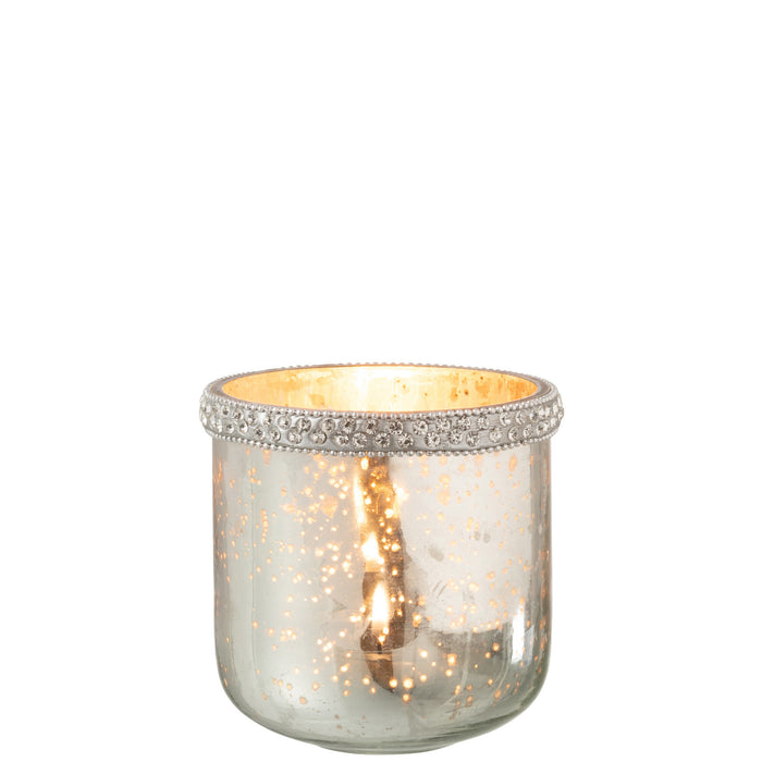 J-Line Windlicht Diamant Glas Zilver Small
