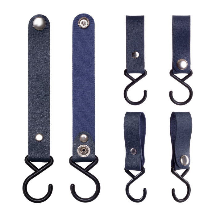 QUVIO ophanghaak met leren bandje - Blauw - Set van 6