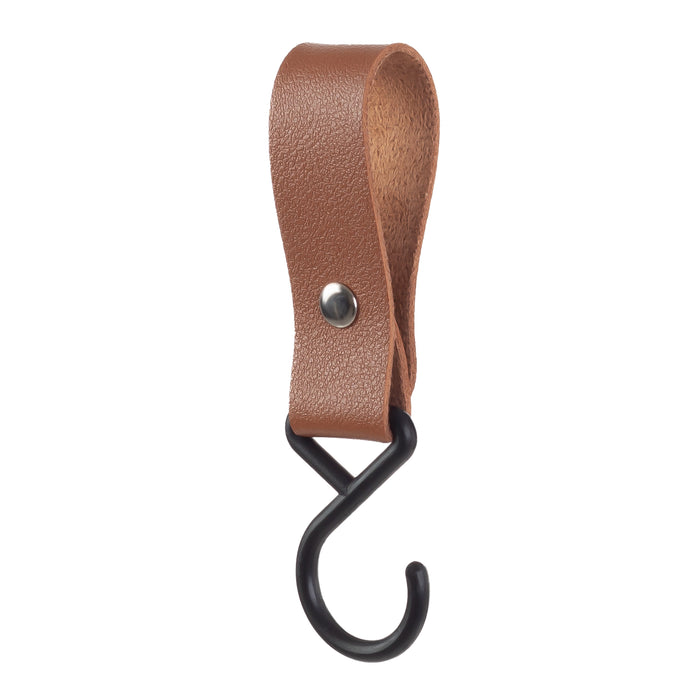 QUVIO ophanghaak met leren bandje - Bruin - set van 6