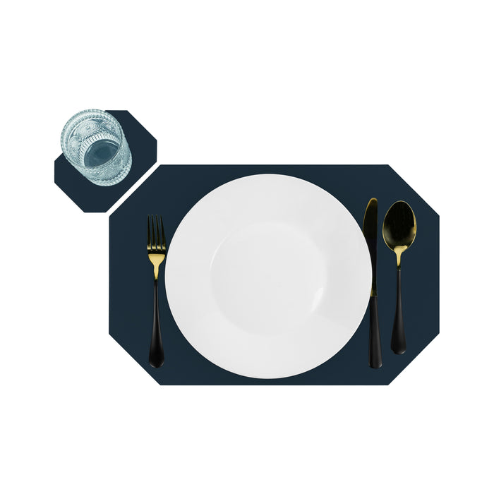 Krumble Placemat + onderzetter - PU Leder - Blauw - Set van 2