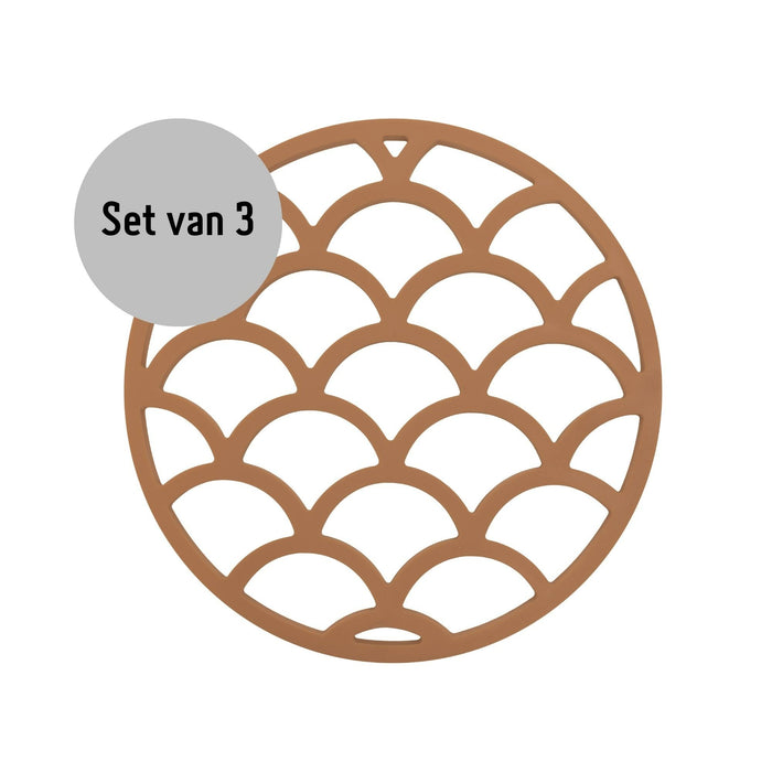 Krumble Pannenonderzetter met schubben patroon - Bruin - Set van 3