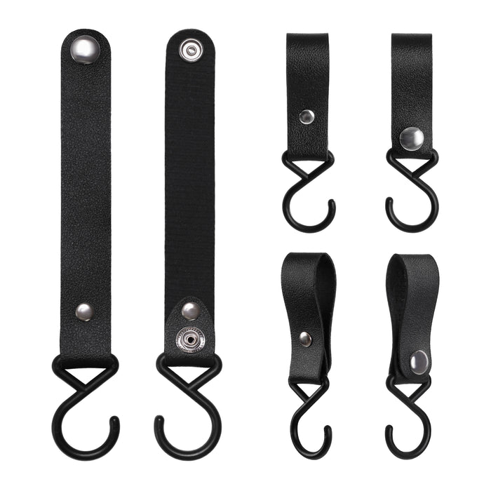 QUVIO ophanghaak met leren bandje - Zwart - set van 4