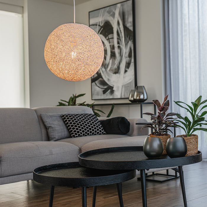 QAZQA Landelijke hanglamp wit bol 35cm - Corda