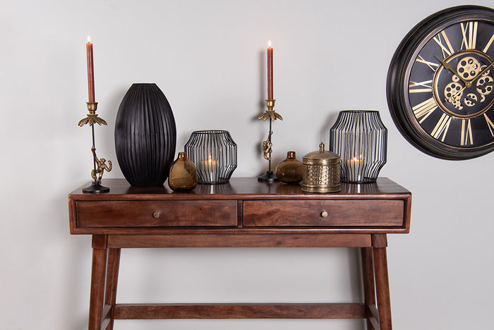 Clayre & Eef Vaas Ø 11x11 cm Bruin Glas Rond Glazen Vaas