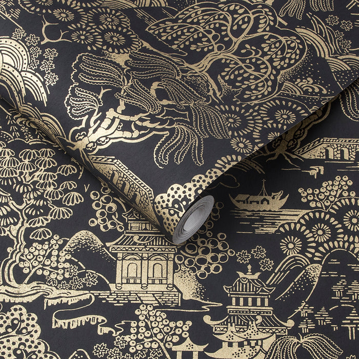 Graham & Brown Vliesbehang - Basuto Black Gold - 10mx53cm