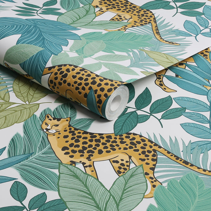 Envy vliesbehang Cheetin Day wit|groen 10mx52cm