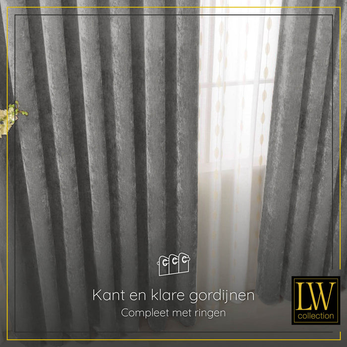 LW Collection Kant en klaar gordijnen grijs 140x270cm