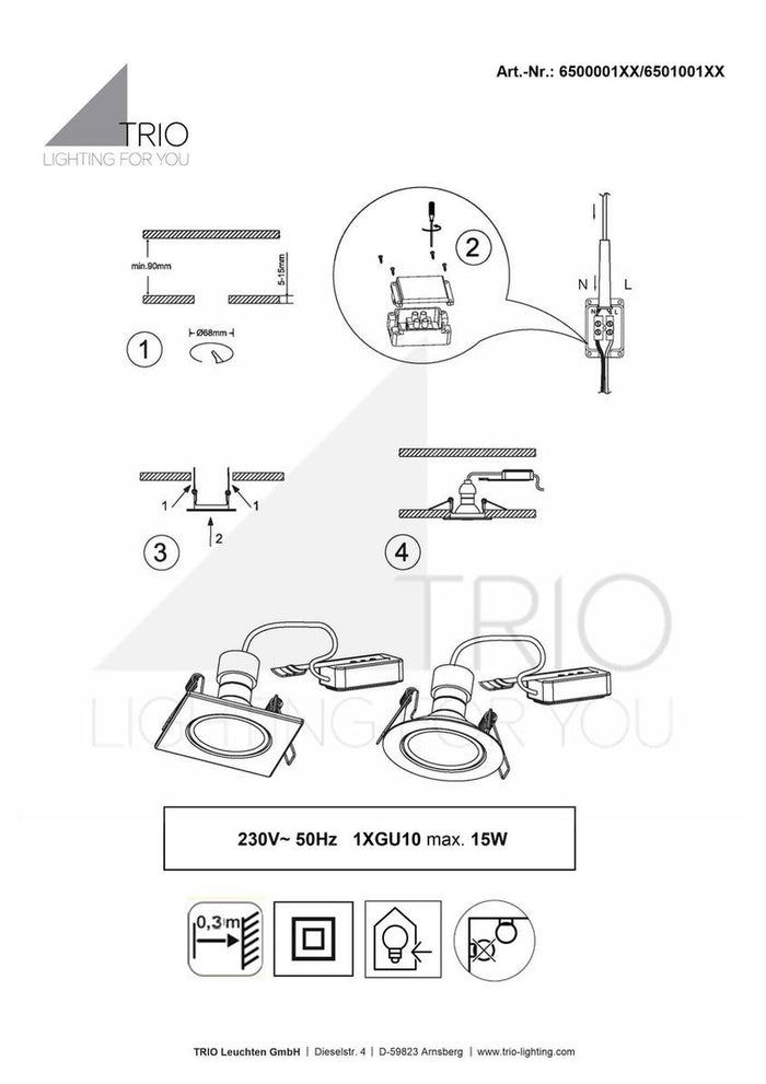 Trio Leuchten Jura Inbouwspot (Rond) 1x GU10 Kantelbaar Zwart